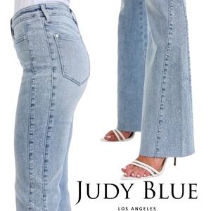 Judy Blue Mid Rise Rhinestone Side Panel Detail Flare Jeans Retro Hippie Sz 5/27